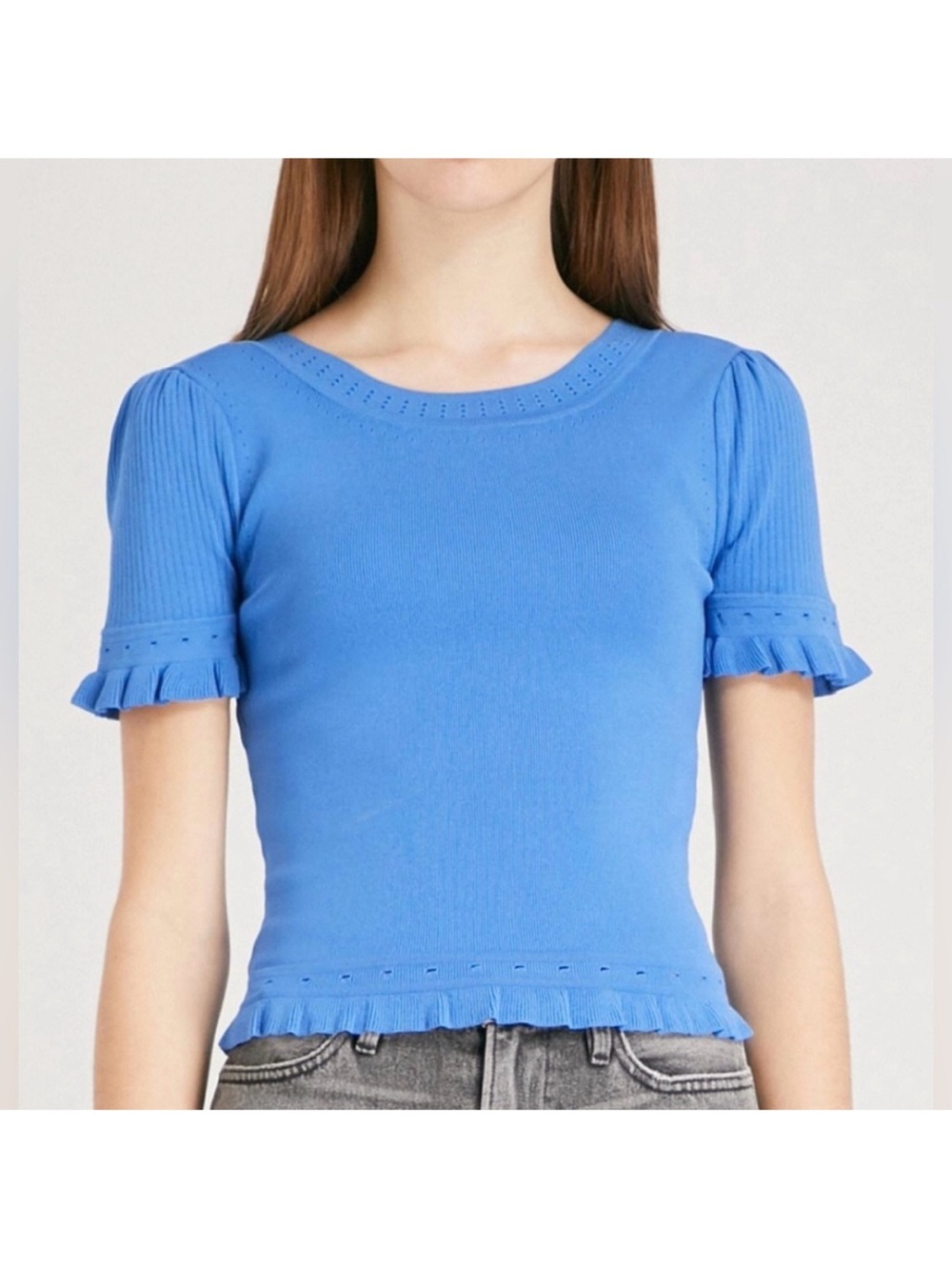 Sandro Quincy Eyelet Knit Short Sleeve Top